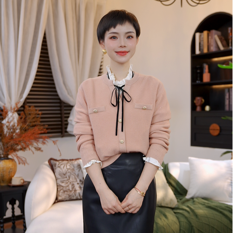 【橙蜜客】矜贵星织 鎏闪星点简约雅致开衫外套针织毛衣2554M000552