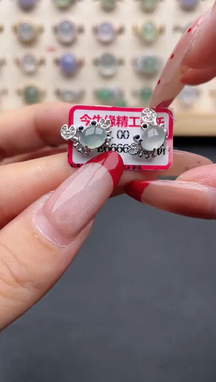 【闪购商品】翡翠耳饰银S925镶嵌一物一证一礼盒