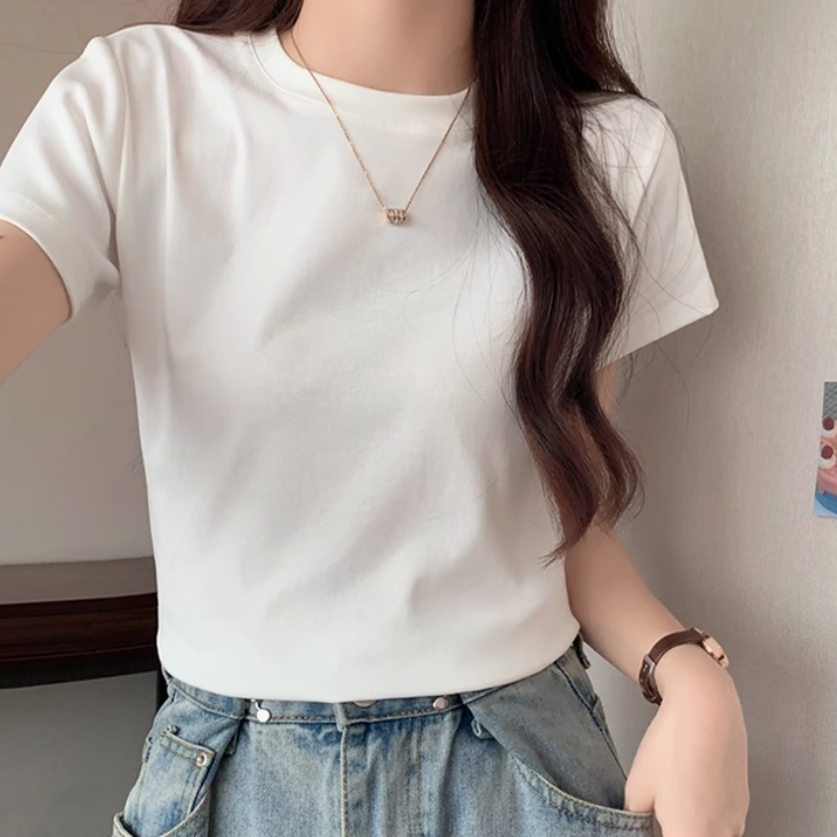 【小个子专属】正肩t恤女生短袖棉夏季独特露脐高腰圆领简约热辣上