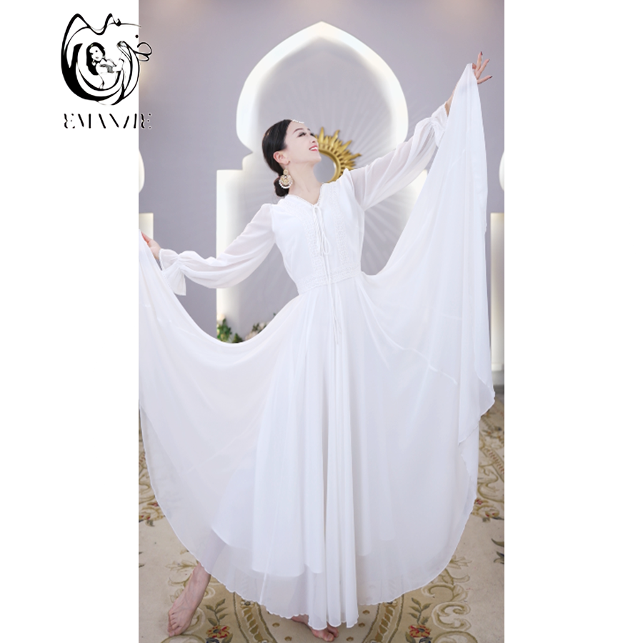 A6110依曼之舞女性大码夏季长款720度大摆洋气时尚新疆跳舞连衣裙