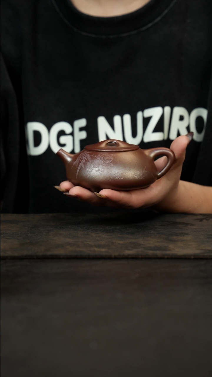 茶壶紫砂凡*丁柴烧满瓢刻绘200cc