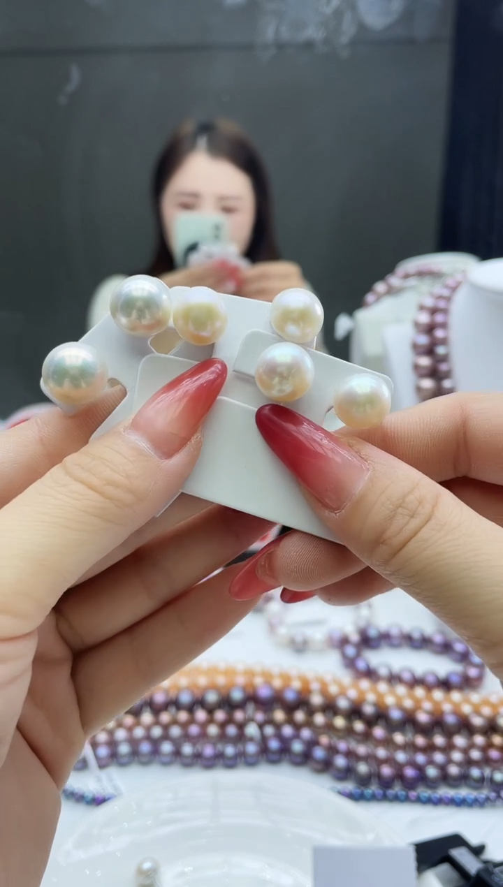 未镶嵌耳饰淡水珍珠白色系12mm素钉