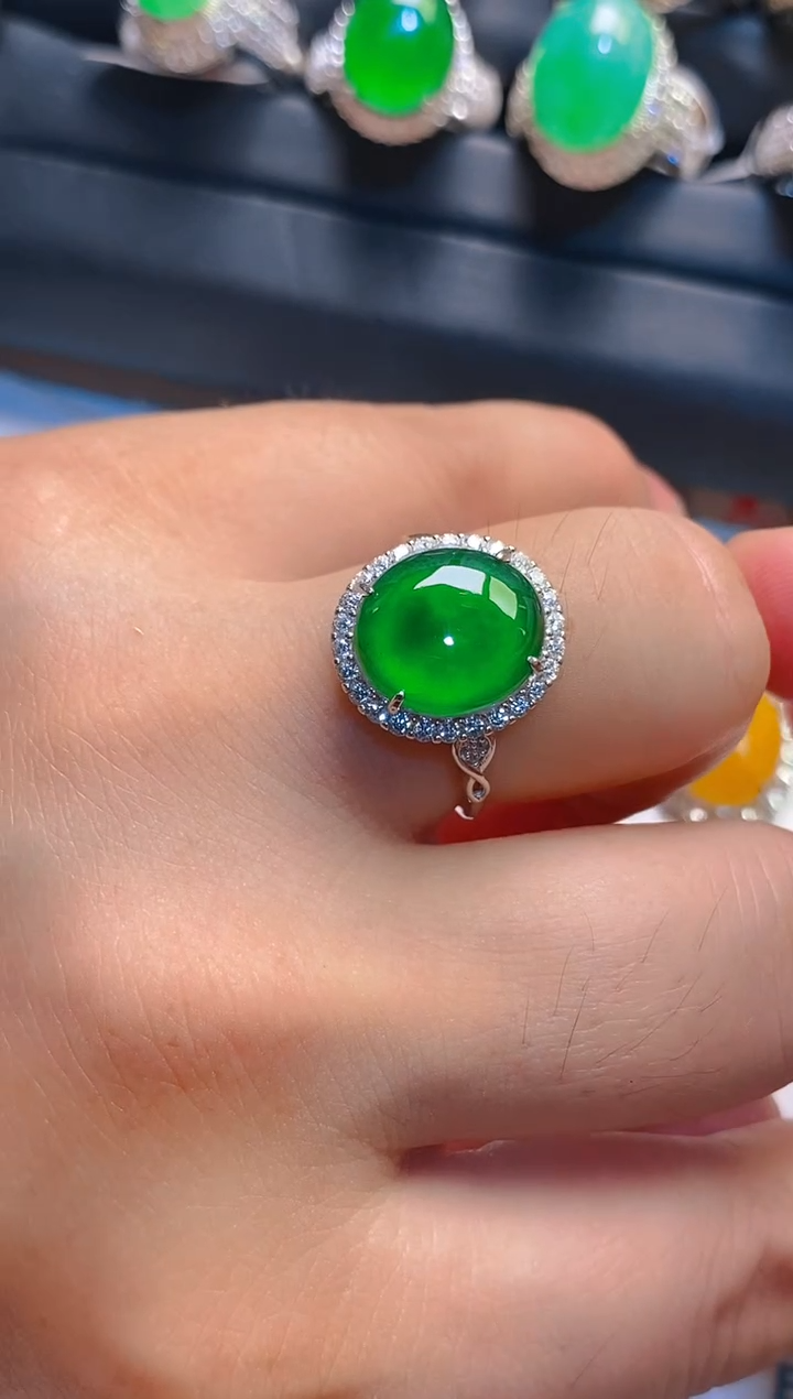 翡翠银S925镶嵌耳饰天然