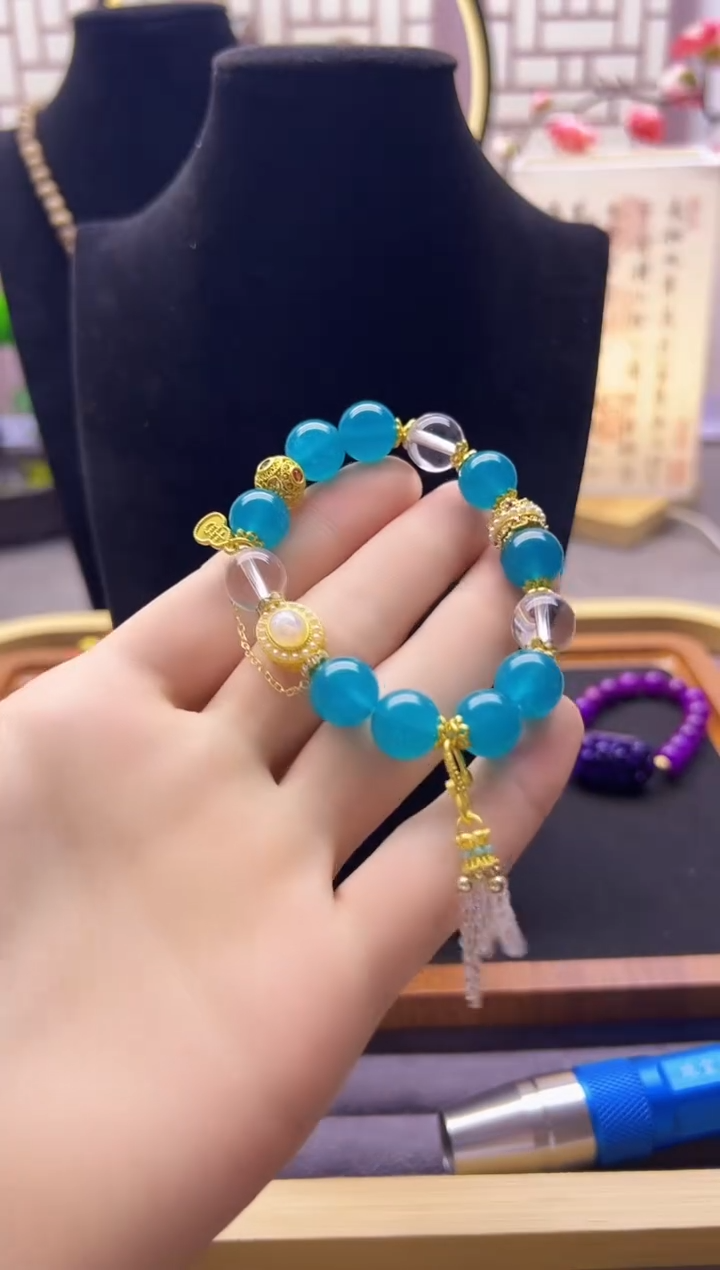 【闪购商品】海蓝宝石手链14K金镶嵌S372     