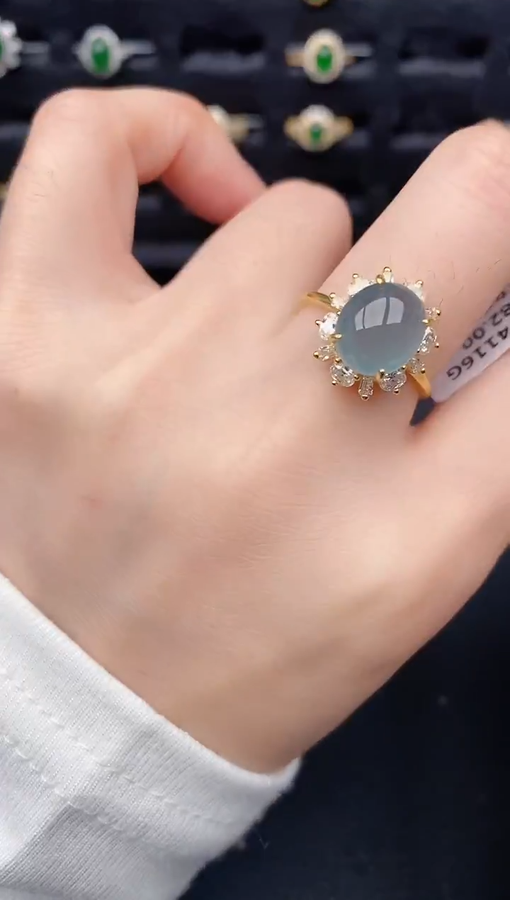 银S925镶嵌戒指翡翠天然a货翡翠76