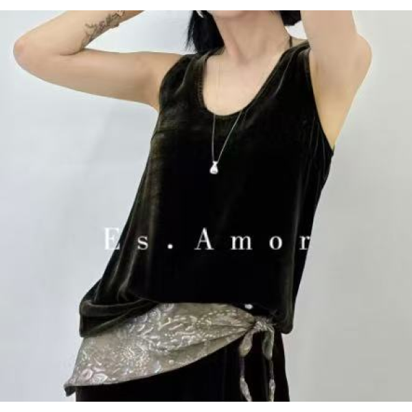 Es.周七立裁欧美桑蚕丝丝绒背心25AWB1019