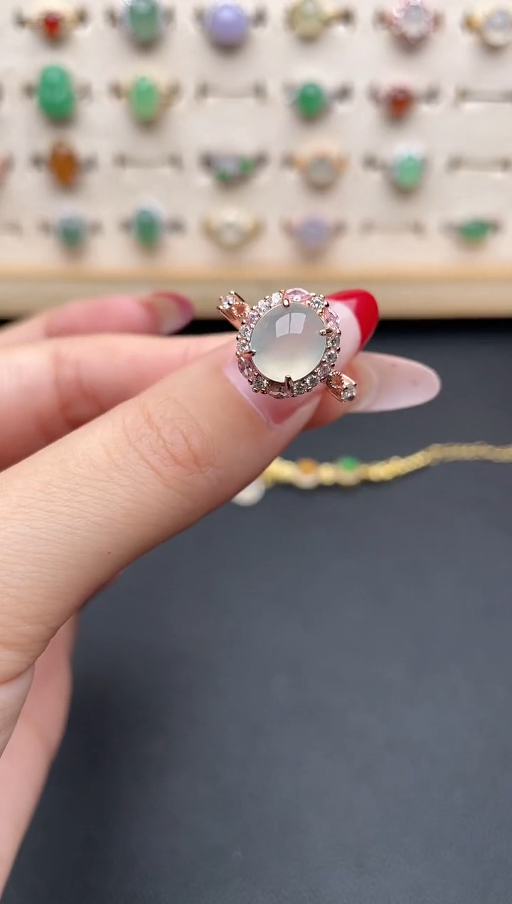 【闪购商品】翡翠戒指银S925镶嵌一物一证一礼盒