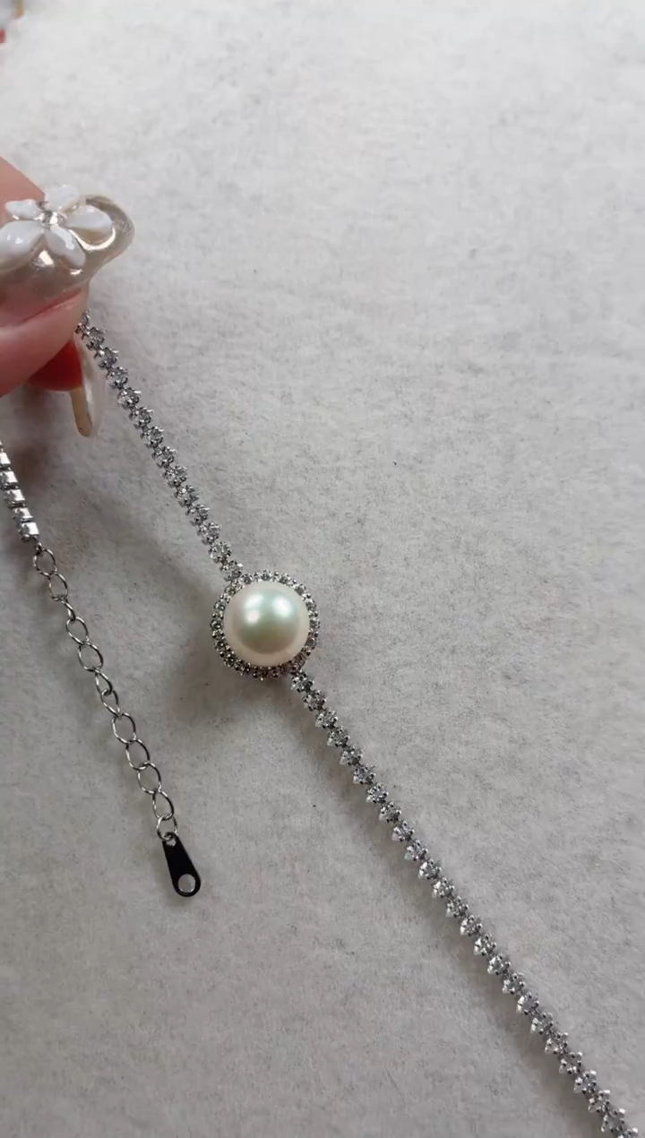 银S925镶嵌手链海水珍珠q448