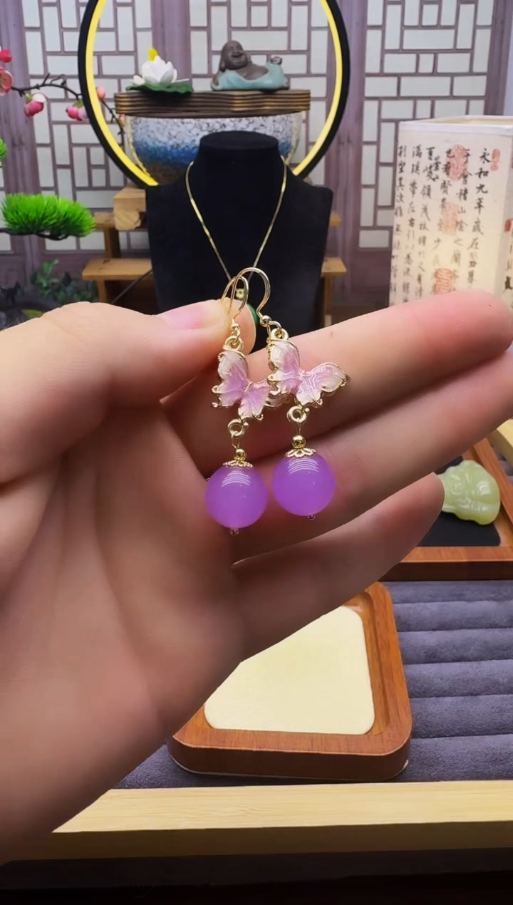 翡翠14K金镶嵌耳饰E48