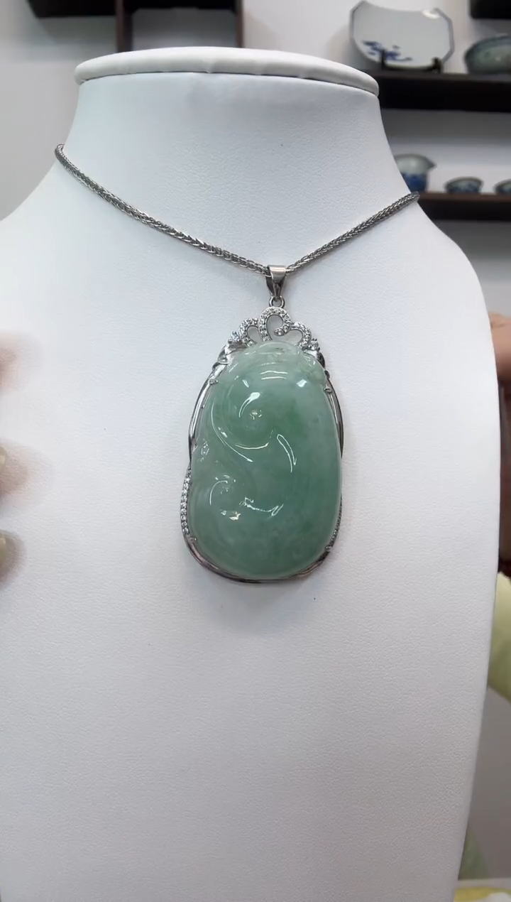 吊坠(赠链)银S925镶嵌翡翠大如意