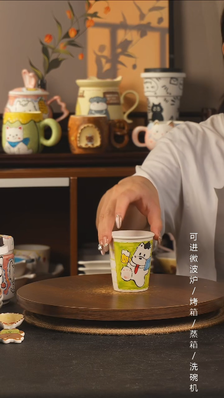 杯子景德镇高温釉下彩纯手绘创意瓷  2