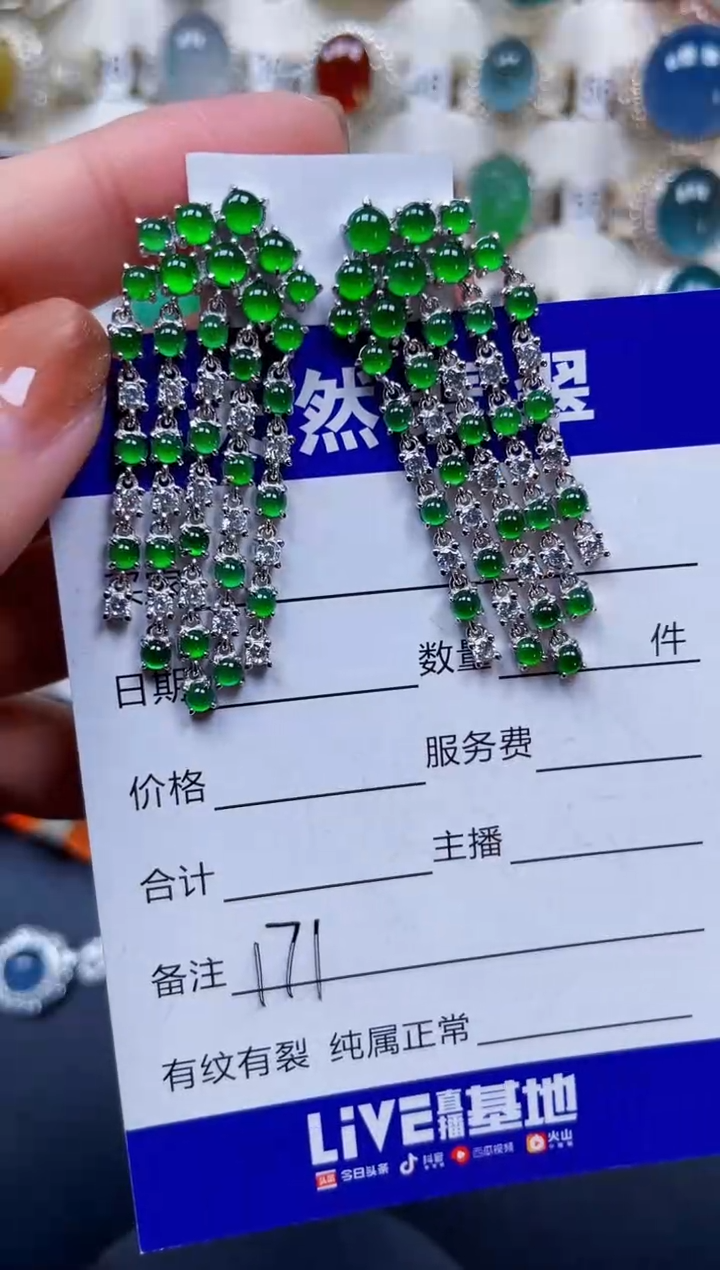 银S925镶嵌翡翠耳饰171