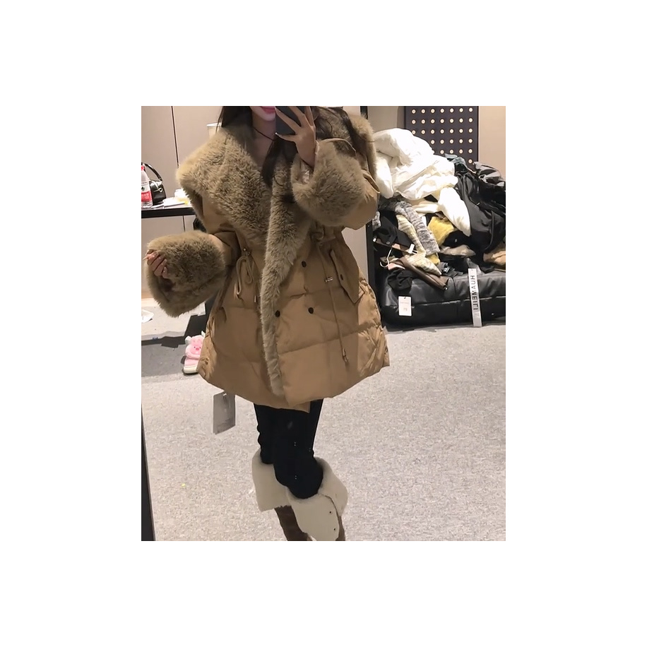 秋冬连帽时尚中长款毛领女装冬季新款气质仿毛皮草大翻领日常外套