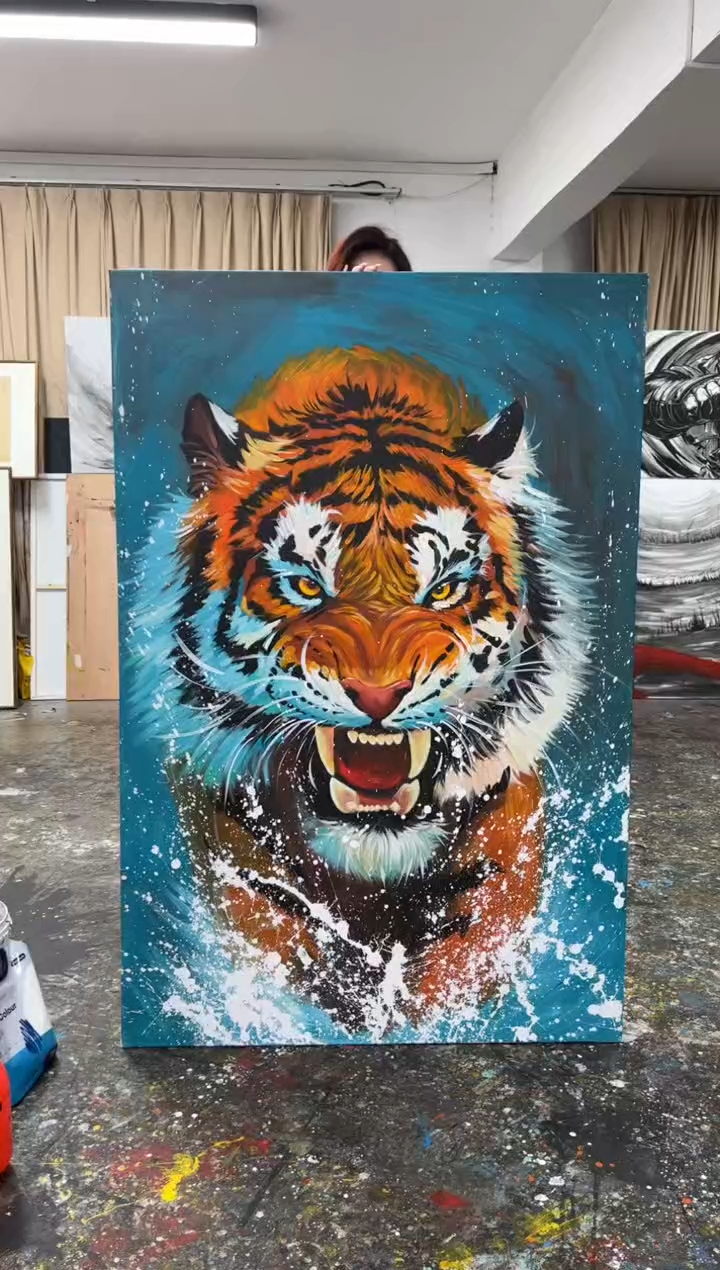 【闪购商品】丙烯画丫丫1.5米蓝底猛虎加框