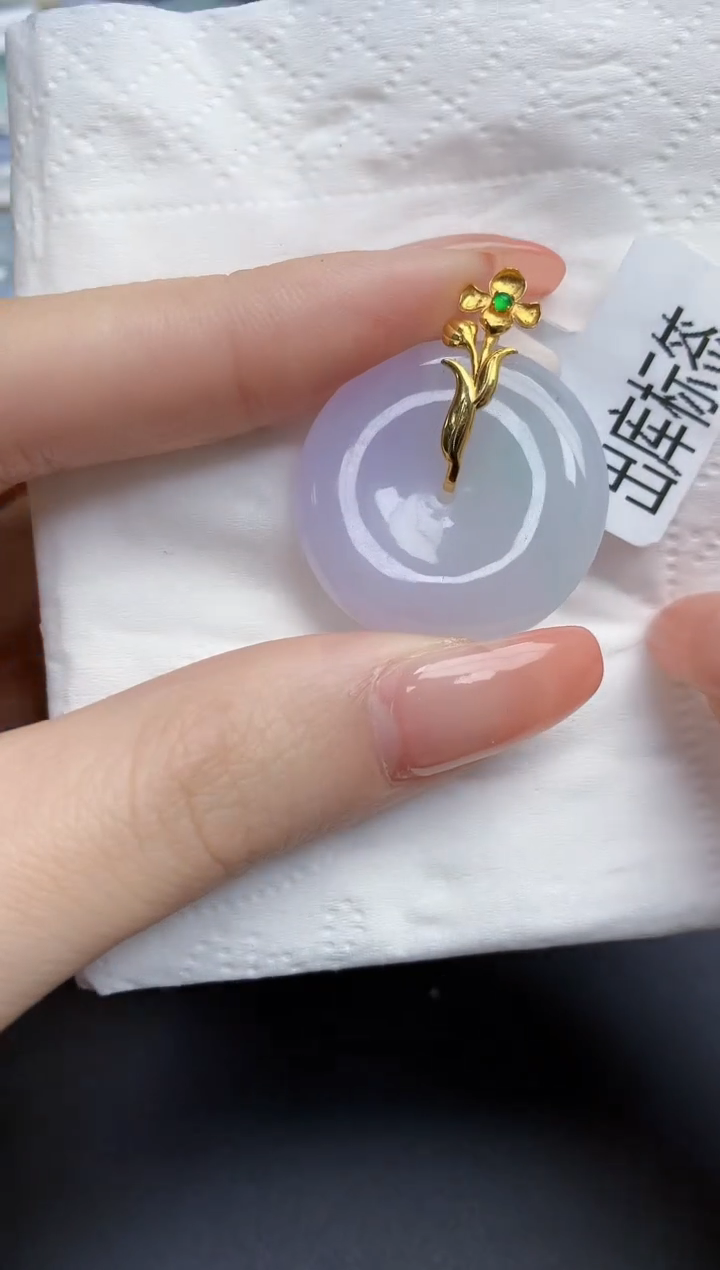 【闪购商品】翡翠颈饰18K金镶嵌天然缅甸翡翠A货