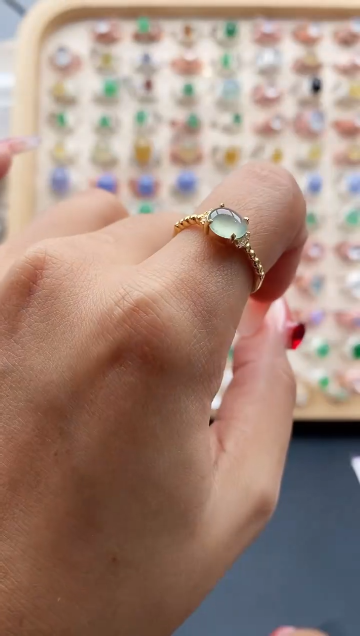 【闪购商品】翡翠戒指银S925镶嵌缅甸天然A货翡翠111 10+5