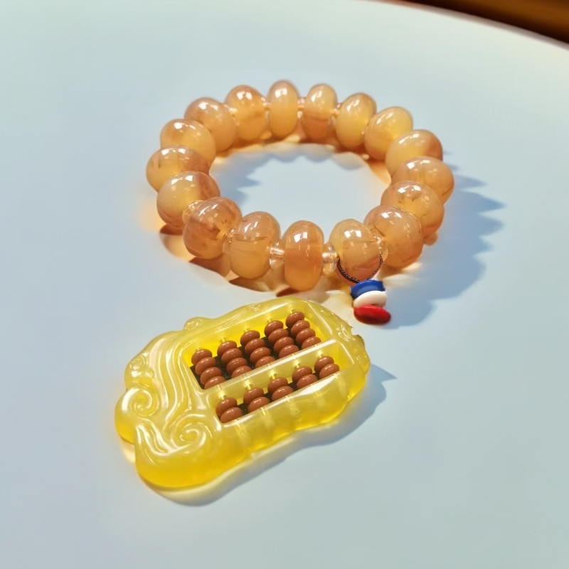 C367玉化羊角算盘珠卡1.7Diy单圈手串