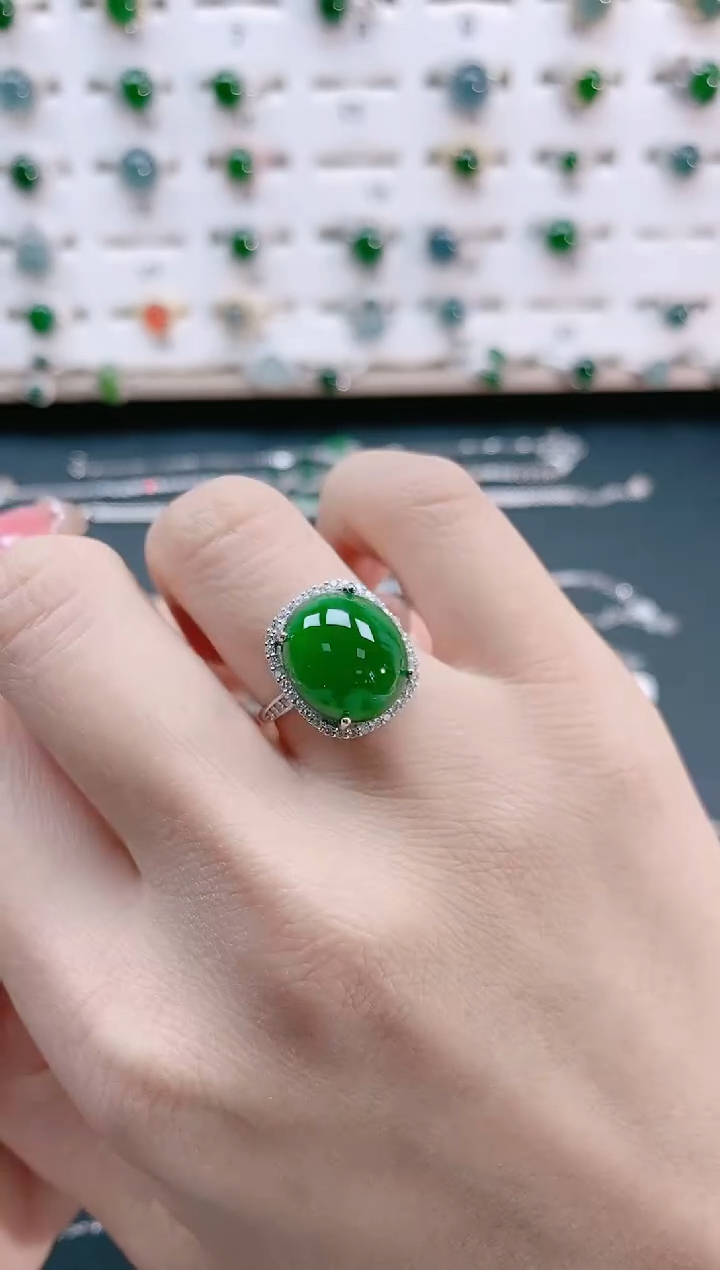 【闪购商品】翡翠戒指银S925镶嵌天然翡翠