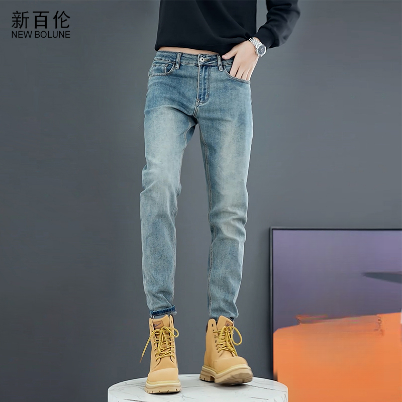新百伦春季牛仔裤男士2026新款百搭修身弹力轻奢爆款休闲直筒长裤商品图