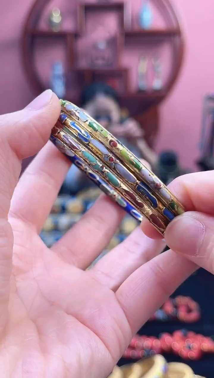 景泰蓝半金地手镯 58-64可戴 三支装