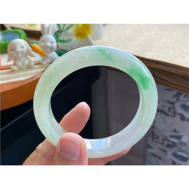 03.02批正圈飘阳绿1349号53.8-11.4-9.1绿柔翡翠腕上春翡翠手镯