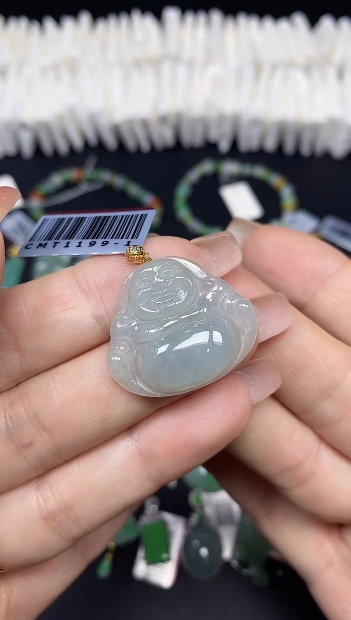 吊坠(不含链)18K金镶嵌翡翠佛公18K金扣镶嵌@@CMT11999-1