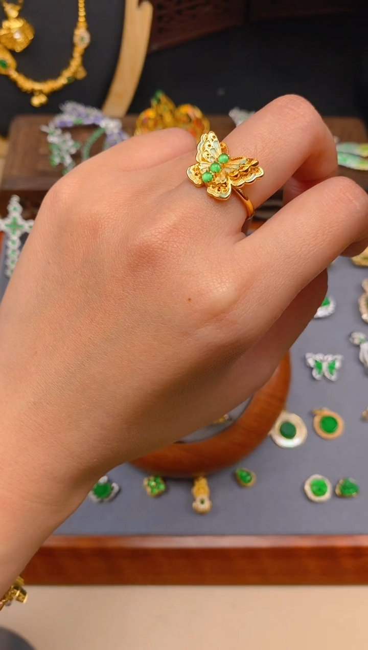 【闪购商品】翡翠戒指银S925镶嵌蝴蝶戒指1