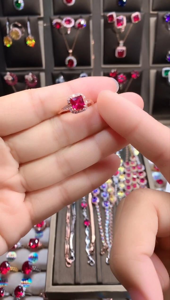 【闪购商品】红宝石戒指银S925镶嵌玫瑰金6