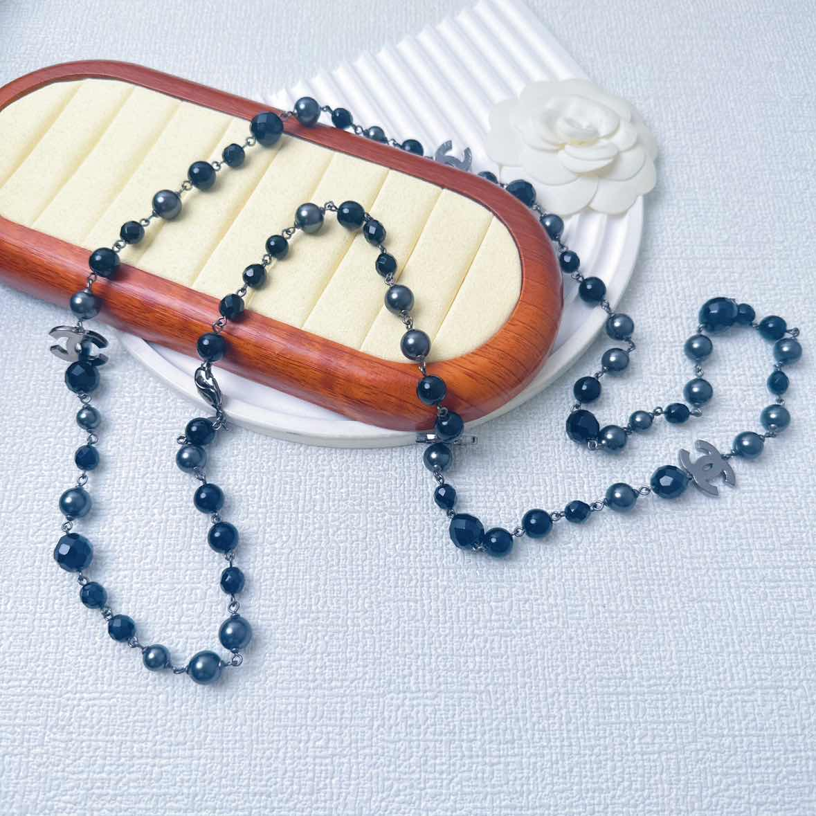 95新 Chanel/香奈儿 柚礼中古/香奈儿黑灰珠项链LZ502392