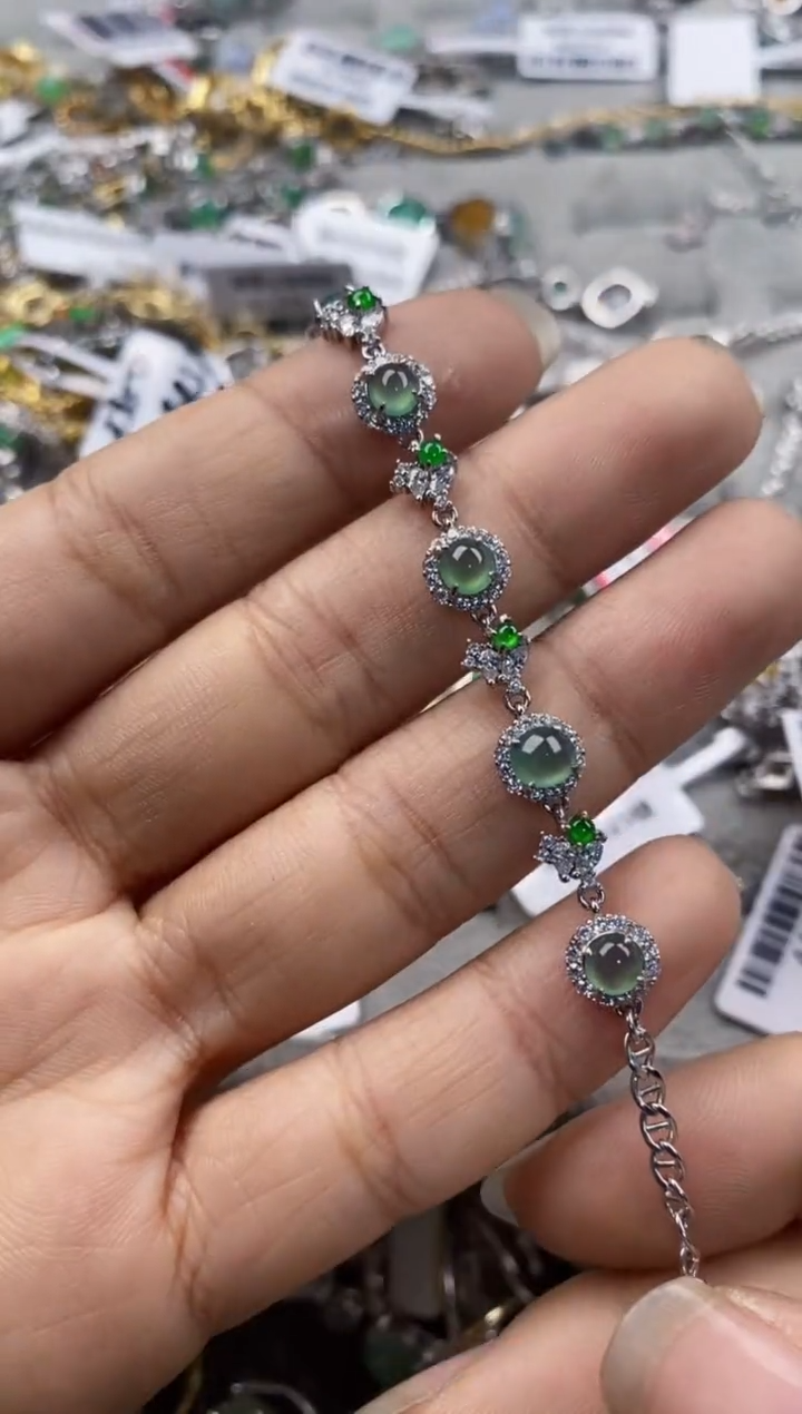 银S925镶嵌戒指翡翠10                 8