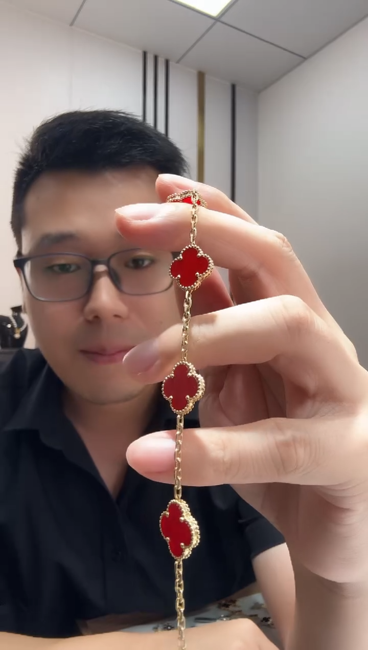 玛瑙/玉髓手链18K金镶嵌红色k黄，五花手链GHJ24版 