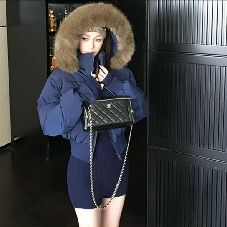 【现货+运险】芬兰雪境大毛领棉服女短款2025新款冬装收腰加厚棉衣