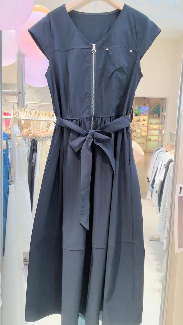 半拉链收腰显瘦系带韩版洋气减龄小个子夏季连衣裙B21