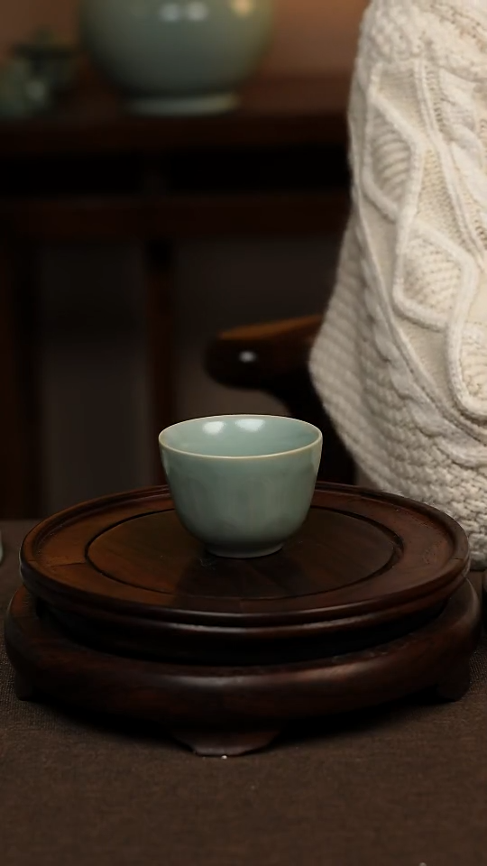 瓷片仿古天青莲心杯60ml 一级礼盒包装
