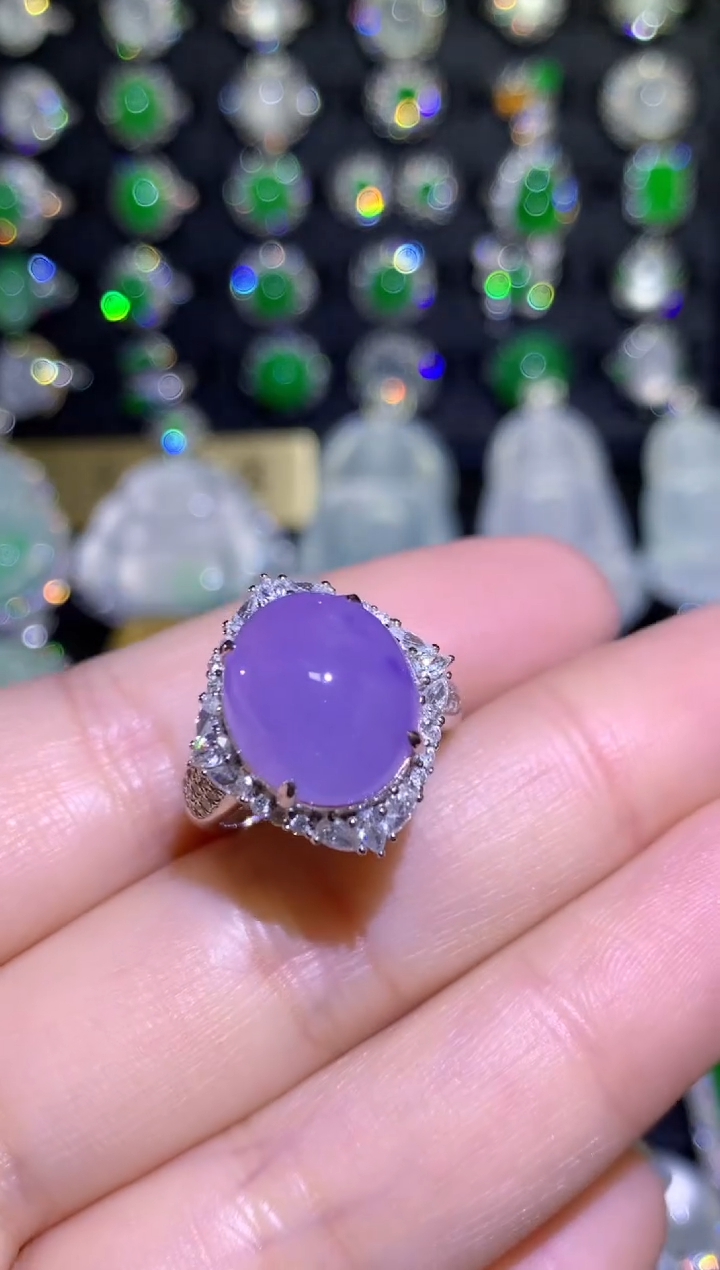 【闪购商品】翡翠戒指18K金镶嵌紫罗兰大蛋面