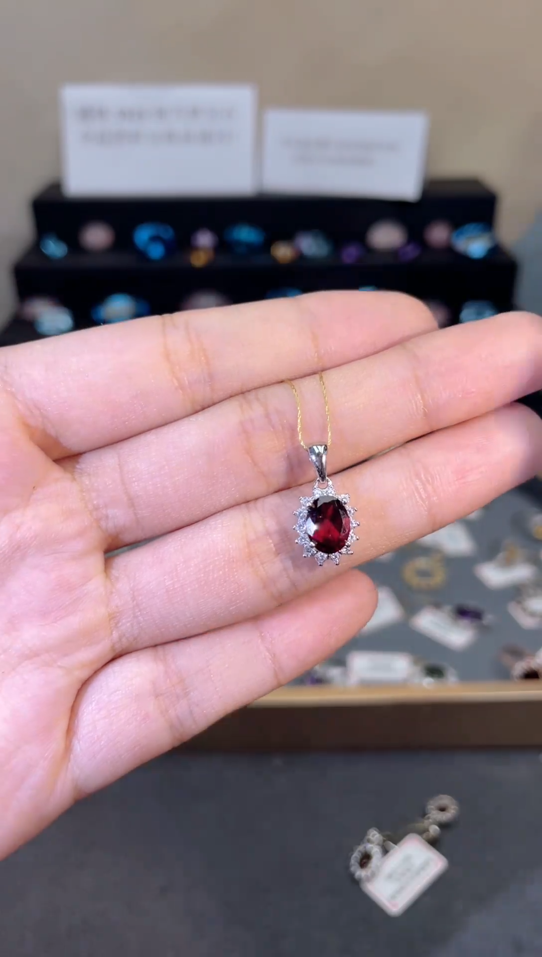 吊坠(不含链)银S925镶嵌石榴石天然宝石
