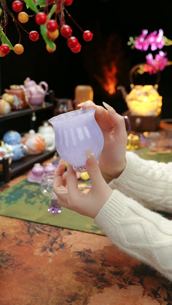 【闪购商品】紫色水晶琉璃水仙主人杯110cc@@@