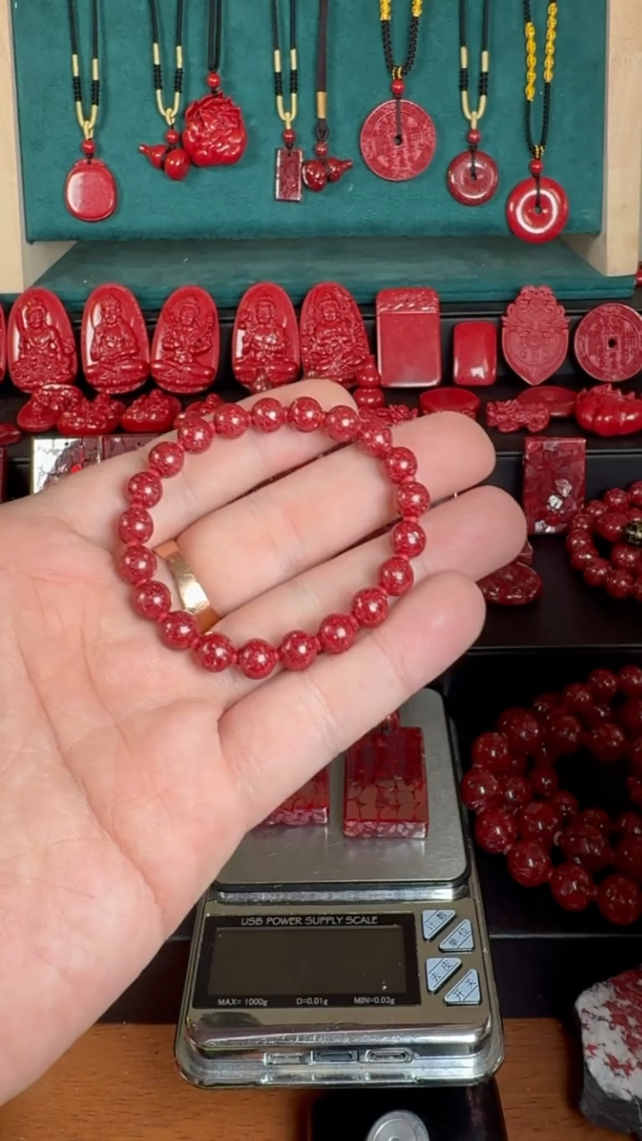 天然辰砂随**安8MM晶体无备珠