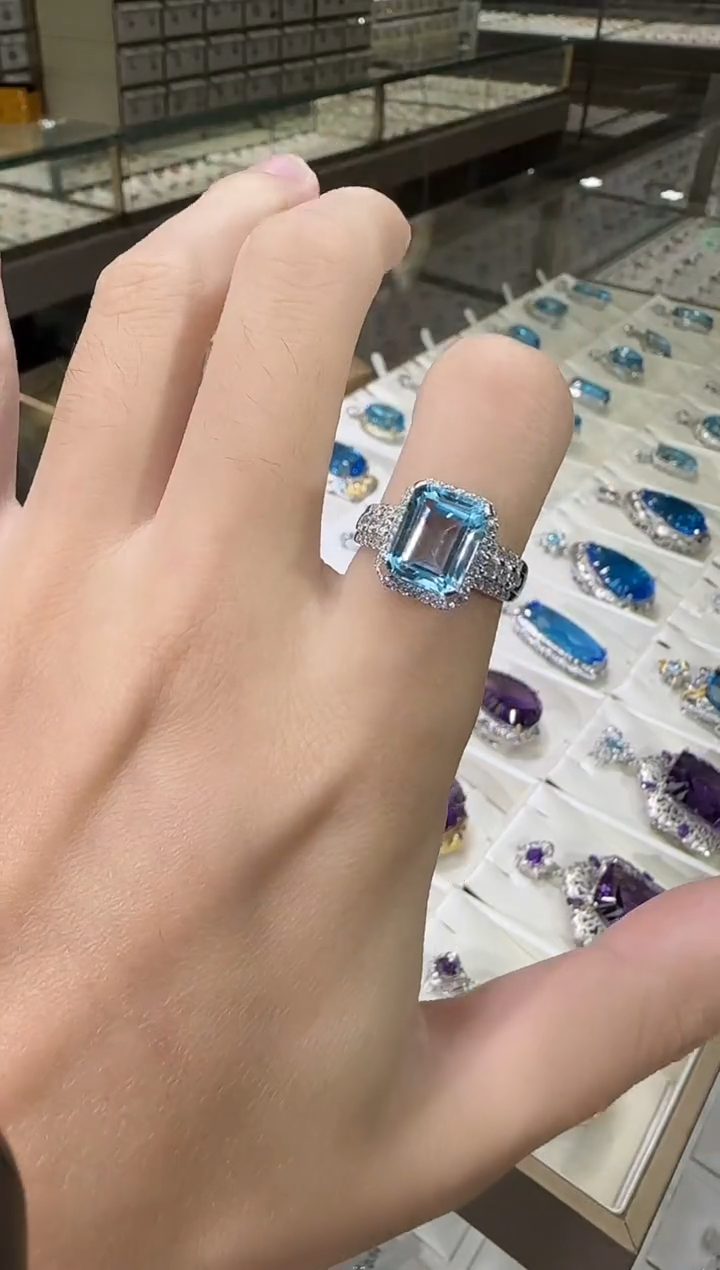 银S925镶嵌戒指托帕石10*8mm