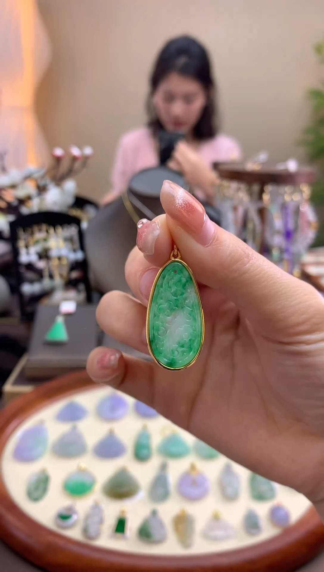 【闪购商品】翡翠颈饰银S925镶嵌无事牌