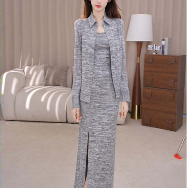 AMASS/阿玛施25新款秋冬衬衣简约气质灰色长袖上女士衣衬衫530017