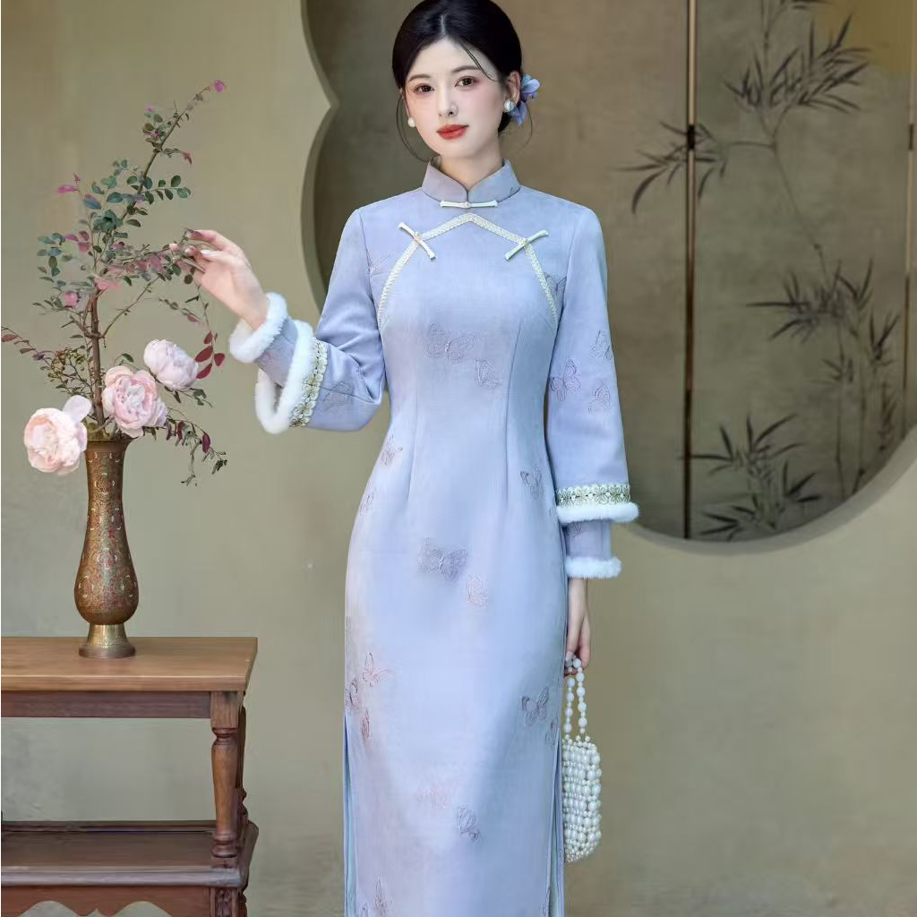 冬款【蝴蝶仙子】长款气质复古风日常中国风显瘦旗袍