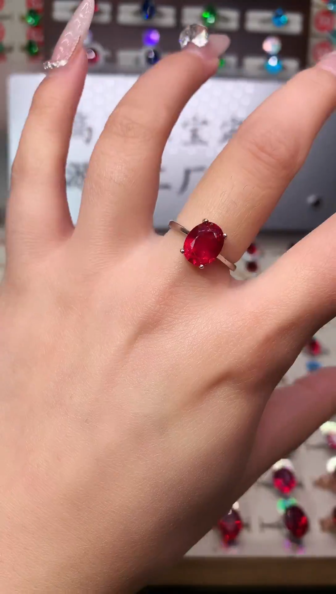 银S925镶嵌戒指红宝石8*10 银托