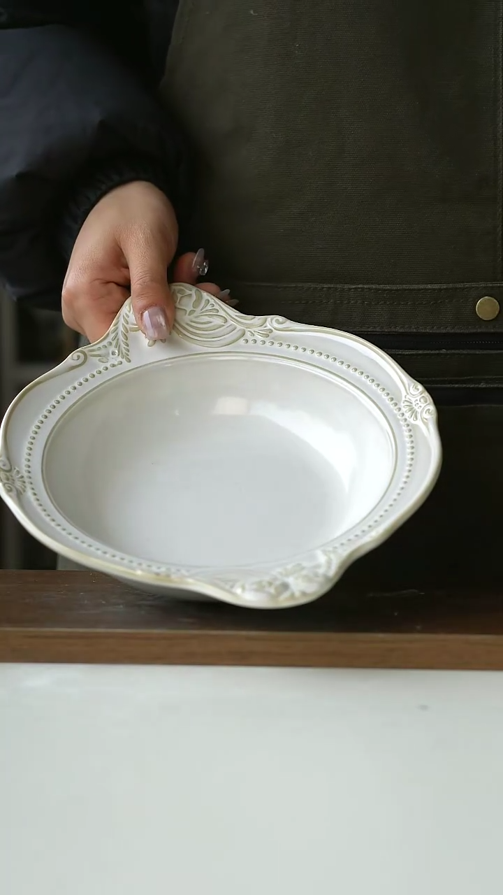 【闪购商品】陶瓷微瑕玫瑰双耳碗26cm@4-2@