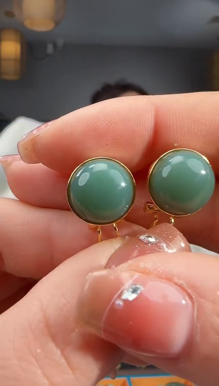 银S925镶嵌和田玉耳饰1