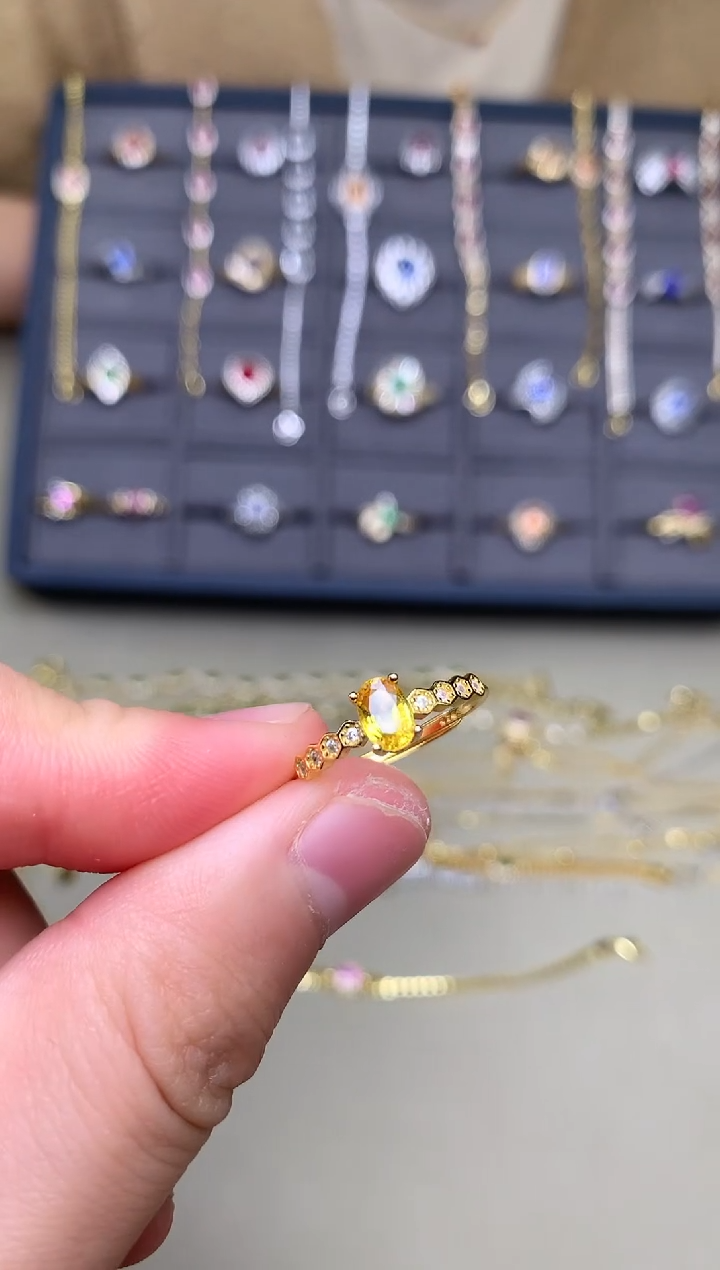 戒指蓝宝石银S925镶嵌戒指