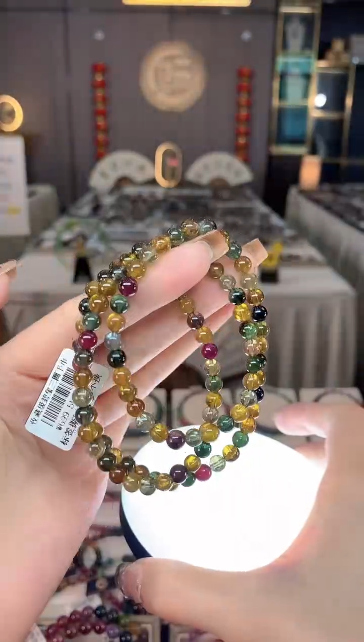 未镶嵌老矿碧玺色标三圈手串5mm+碧玺dan多样性发货一条