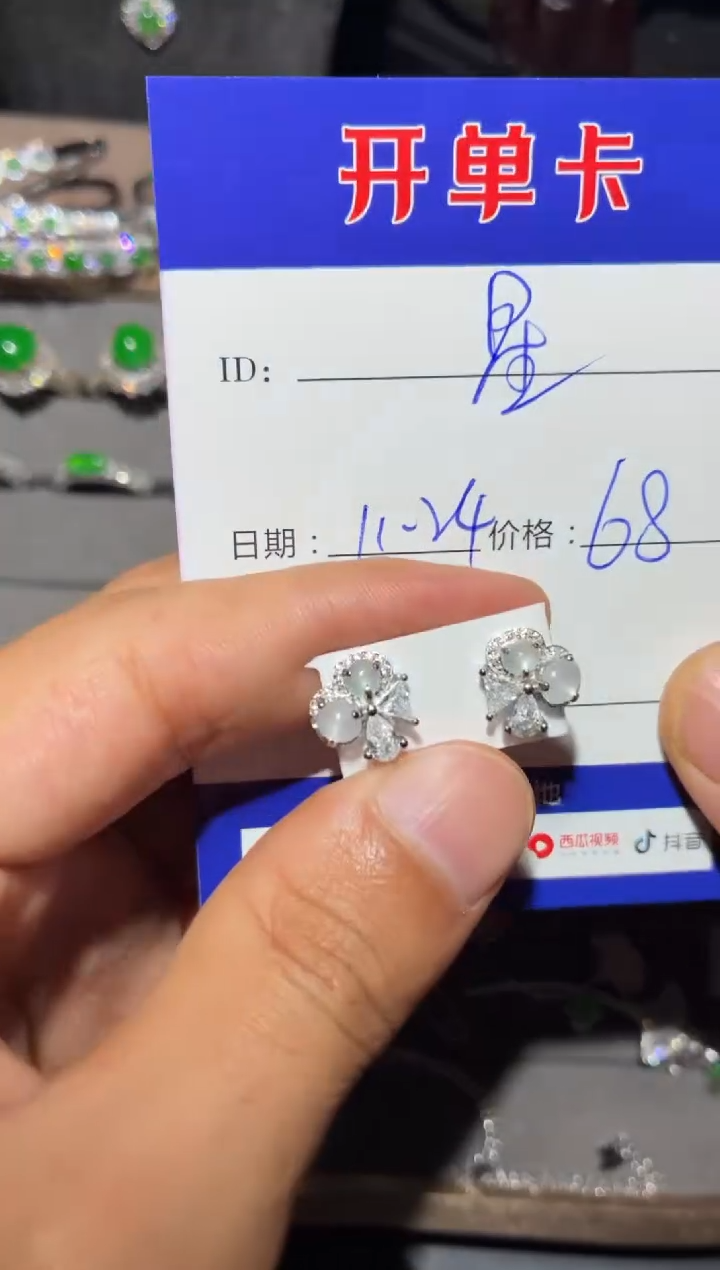 银S925镶嵌翡翠耳饰?**✨星月