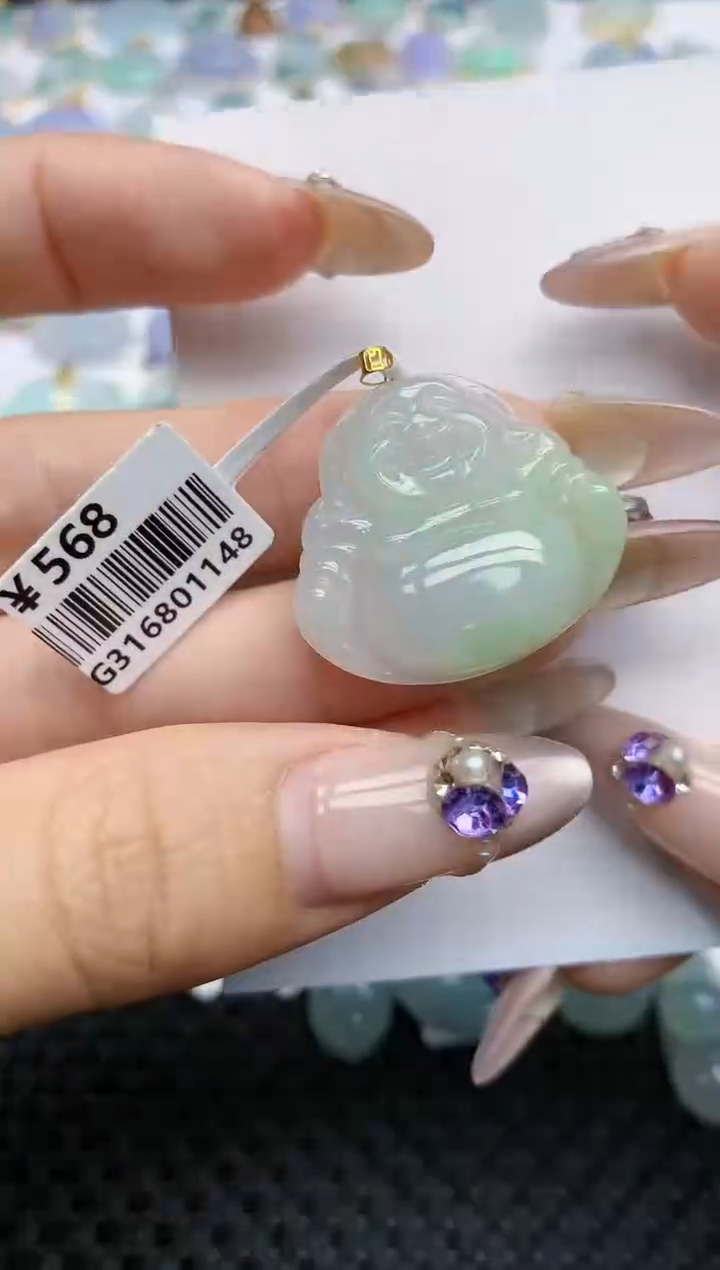 翡翠挂件18K金镶嵌333    天然翡翠A货