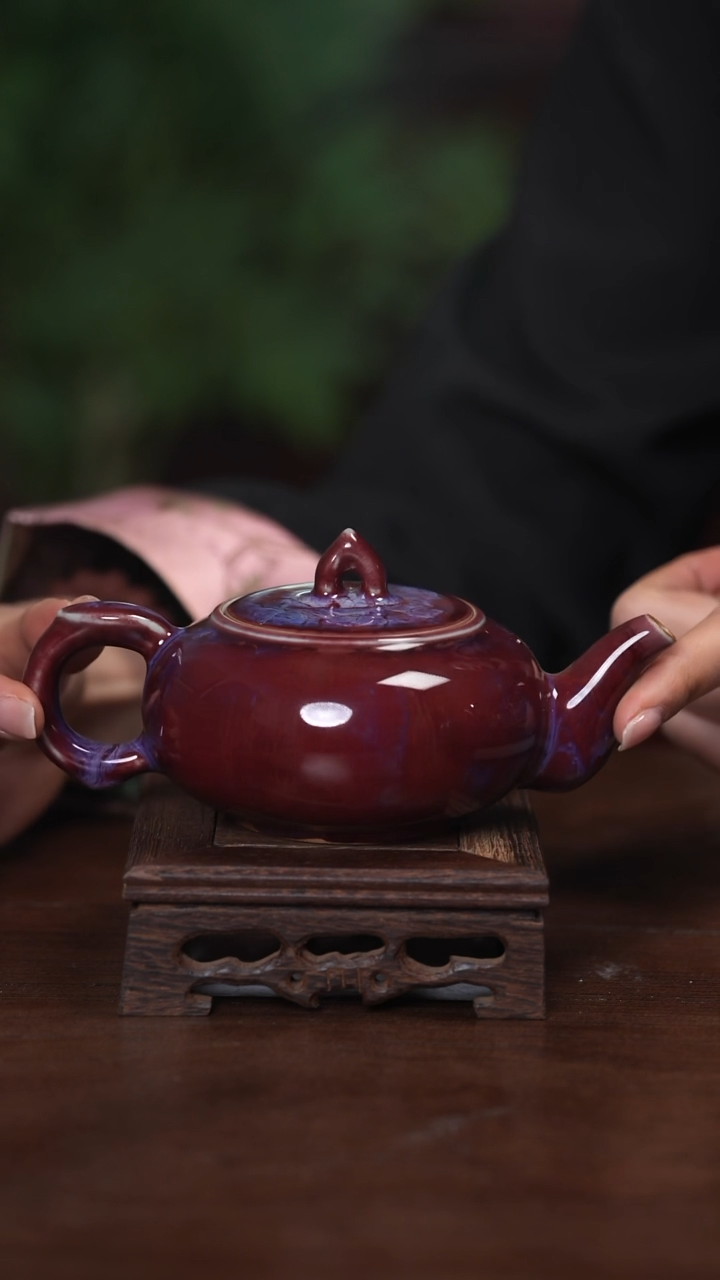 【闪购商品】清凉寺原产地仿古釉手工钧瓷天立壶+两杯